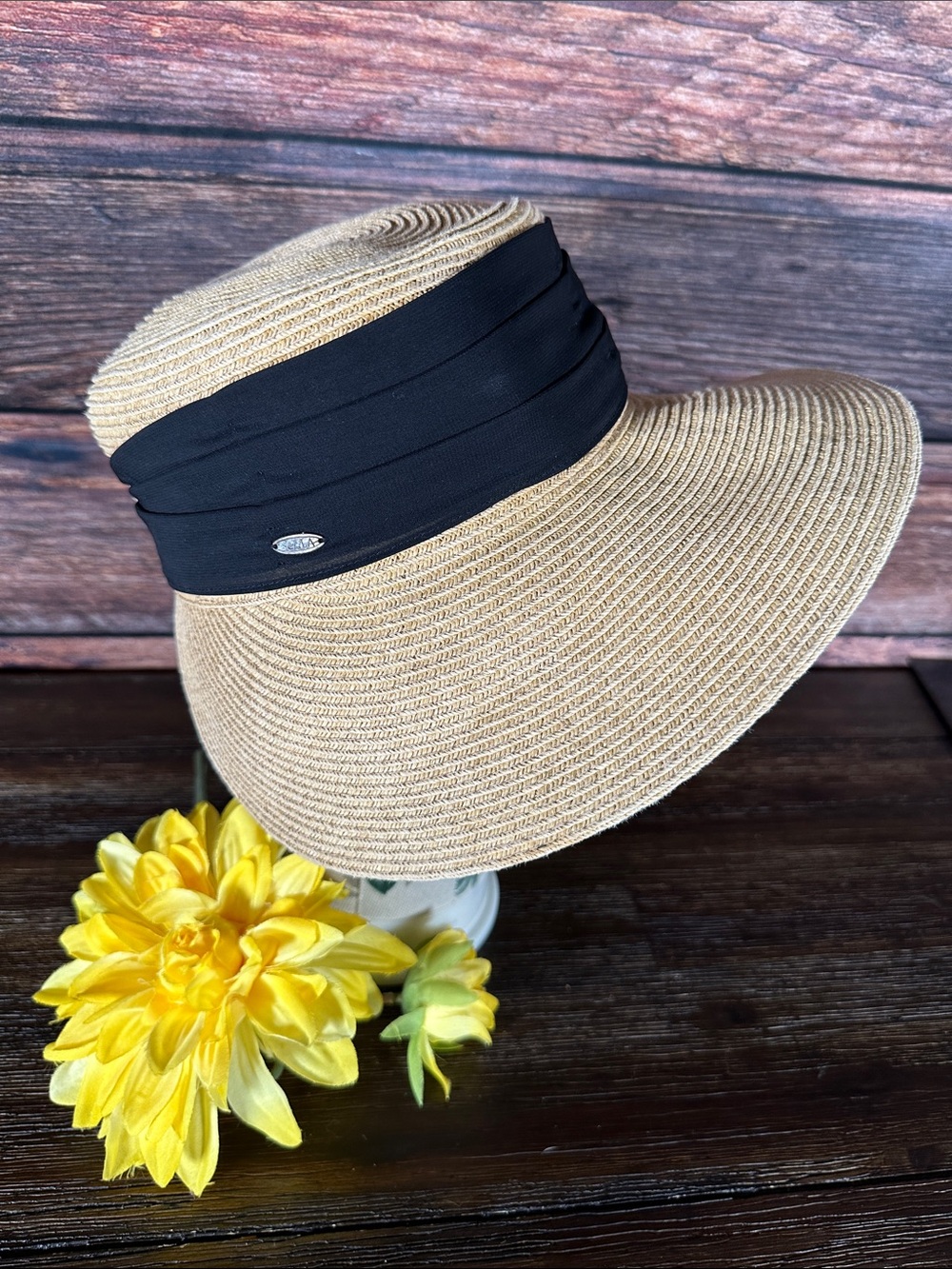 Scala Natural Straw Sun Hat with Black Band